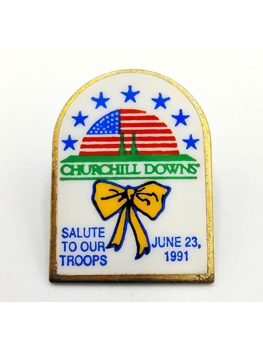 Churchill Downs Salute to Our Troops Pin June 23 1991 Patriotic Enamel Lapel Pin